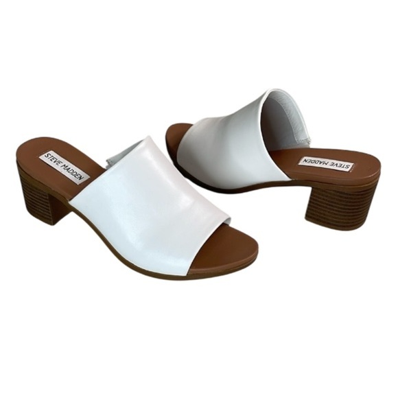 Steve Madden Kacey Slide White Mules Shoes Block Heel Open Toe Vegan Leather 8 - Picture 10 of 10